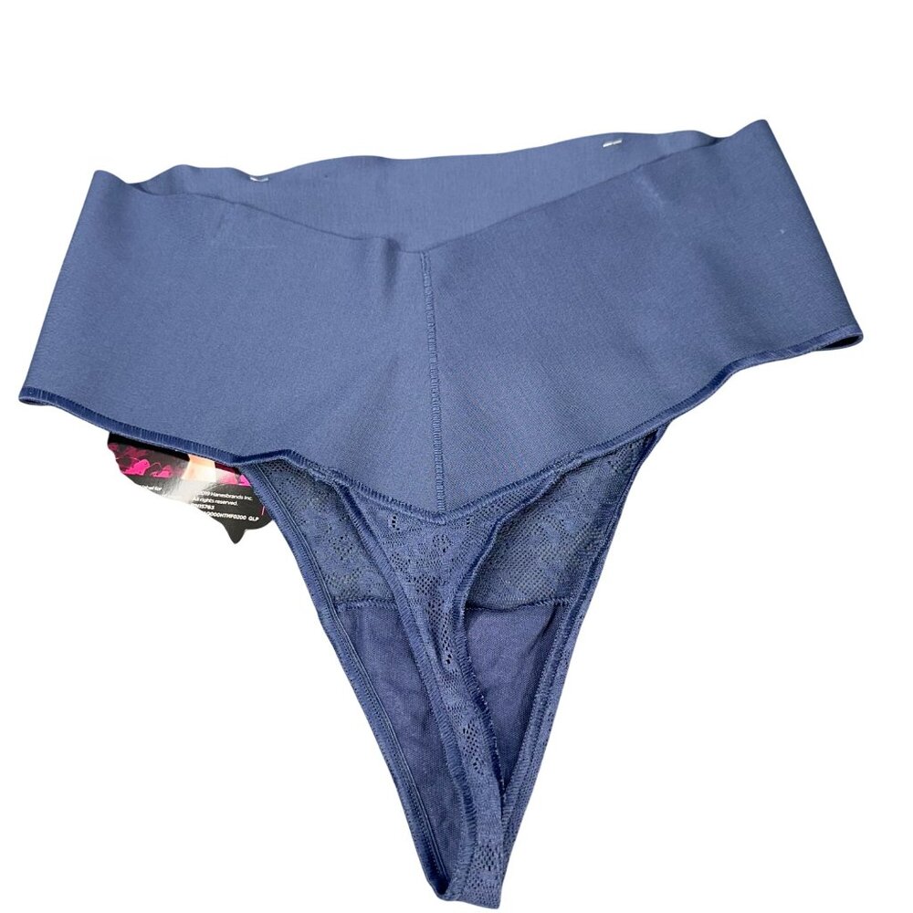 Maidenform Womens Size Large Shaper Thong Firm Control Lace Navy Blue New - Picture 2 of 10
